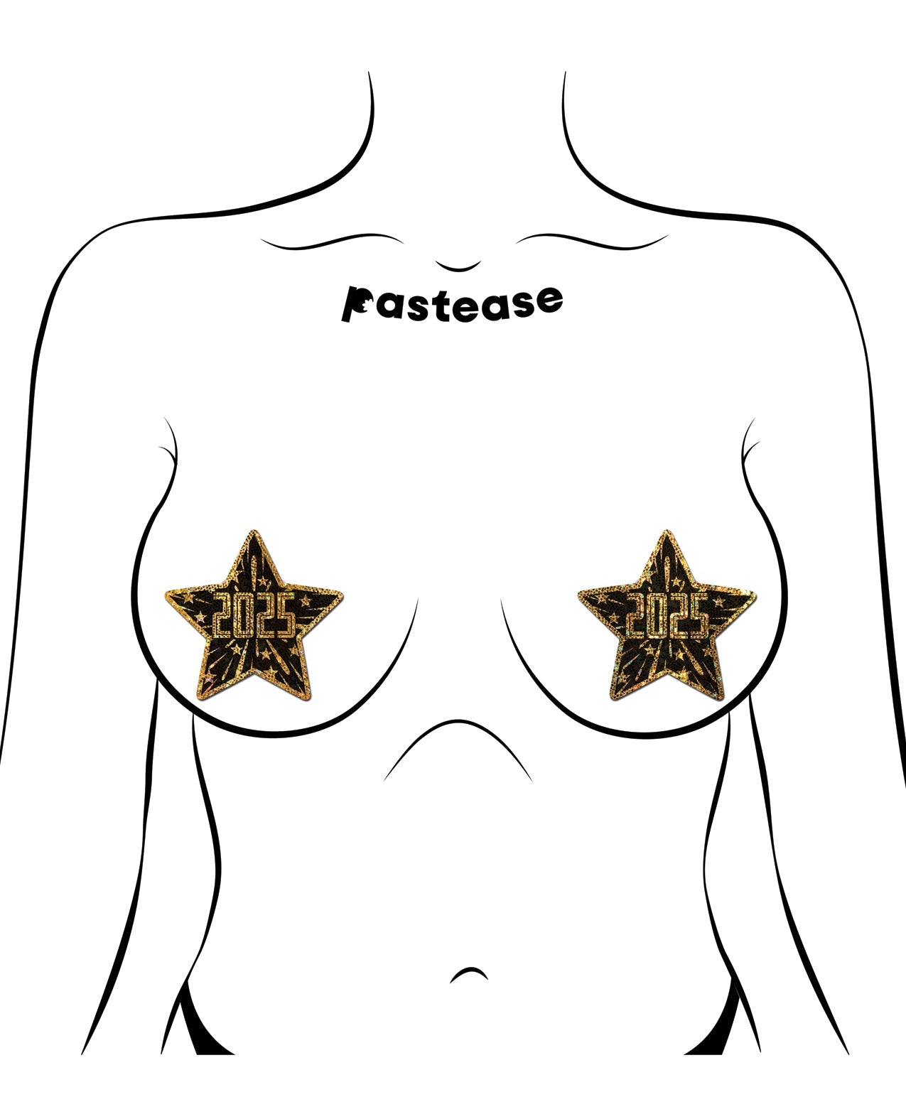 Pastease 2025 Happy New Year Star Nipple Covers - Black/Gold O/S