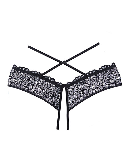 Adore Crayzee Open Panty w/Criss Cross Waist Straps & Lace Black O/S