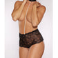 Allure Posh & Spicey Crotchless Panty w/Choker & Pearls - Black O/S