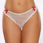 Allure Kisses & Bows Thong Panty w/Lace-Up Detail - White/Red O/S