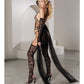 Private Dancer Gartered Teddy w/Thigh High Stocking & Detachable Train Black MD