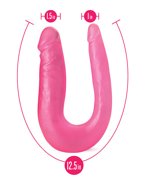 Blush B Yours 12.5" Big Dildo | Sweet Double Dildo | U-Shape Curved Pink Dildo | Realistic Dildo