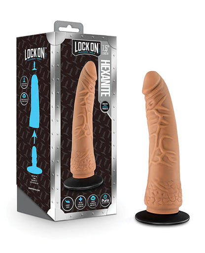 Blush Lock On 7.5" Hexanite Dildo w/Suction Cup Adapter - Mocha