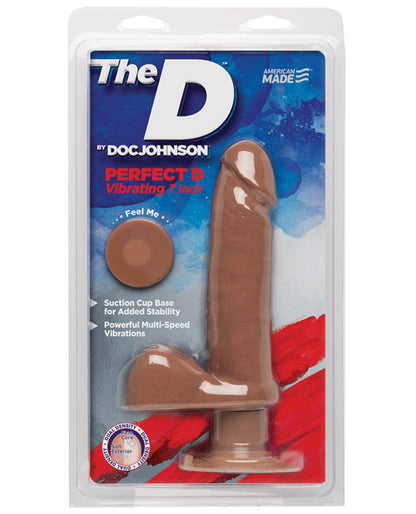 Doc Johnson D 7" Big Dildo | Perfect D Vibrating Dildo with Balls | Caramel Suction Cup Dildo