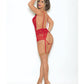 Euphoria Deep V Lace Teddiette w/Open Crotch & Butt Red O/S