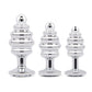 Gemsations 3 pc 2.95" & 3.25" & 3.7" Ripple Bling Bling Metal Butt Plug Training Set - Silver