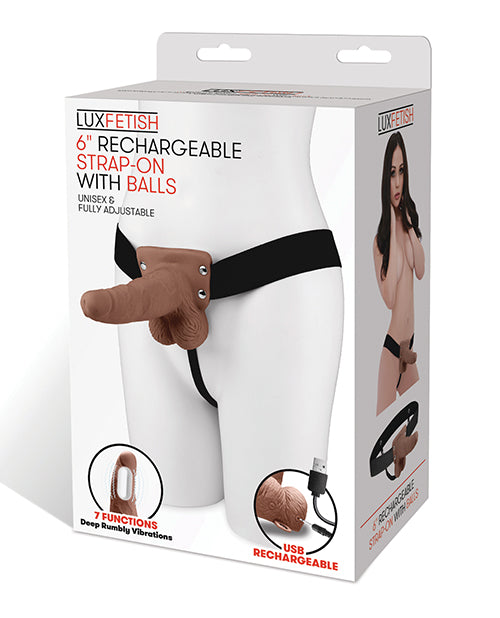 Lux Fetish 6" Rechargeable Strap On w/Balls - Brown