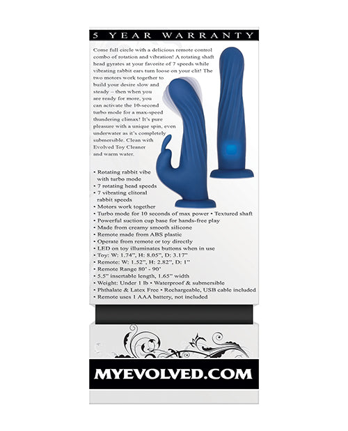 Evolved Remote Control Vibrator | Rotating Rabbit Vibrator | Blue G Spot Vibrator | 7-Speed Clit Vibrator