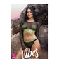 Vibes Fuck Ur Rules Long Sleeve Crop Top, Panty & Pasties Black/Green L/XL