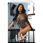 Vibes Baddie Glitter Mesh Bodysuit w/One Shoulder Long Sleeve & Snap Closure - Black M/L