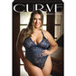 Curve Cara Stretch Lace Teddy w/Snap Crotch Ink Blue 3X/4X