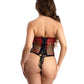 Floral Embroidered Mesh Corset w/G-String - Red/Black Small