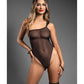 Domina One-Shoulder Sheer Mesh Teddy w/Rope Cuffs - Black L/XL