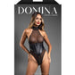 Domina Sheer Mesh Halter Teddy w/Wet Look Cinch Waist & Zipper Crotch - Black M/L