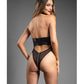 Domina Sheer Mesh Halter Teddy w/Wet Look Cinch Waist & Zipper Crotch - Black M/L