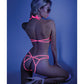 Glow Black Light Halter Bodysuit w/Open Sides Neon Pink L/XL