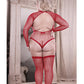 Sheer Infatuation Long Sleeve Teddy w/Attached Footless Stockings Red QN