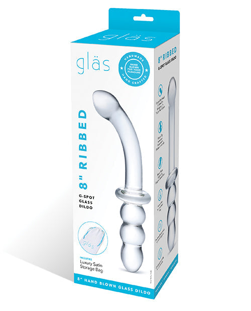 Glas 8" Big Dildo | Ribbed Realistic Dildo | G-Spot Glass Dildo | Large Dildo | Slimline Best Dildo