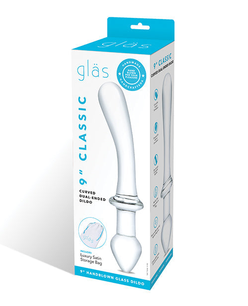 Glas 9" Big Dildo | Classic Realistic Dildo | Curved Double Dildo | Dual Ended Clear Best Dildo