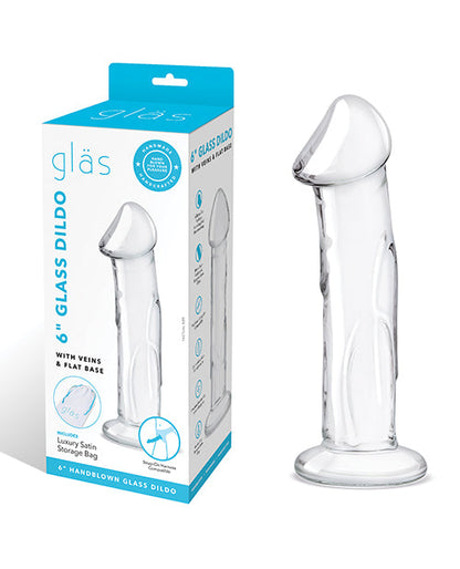 Glas 6" Big Dildo with Veins | Flat Base Realistic Dildo | Hand Blown Glass Dildo