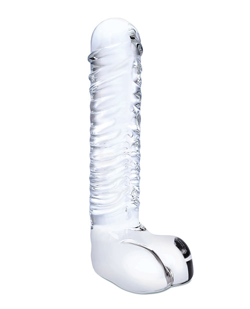 Glas 8" Big Dildo | Ribbed Realistic Dildo | G-Spot Glass Dildo with Balls | Clear Large Dildo