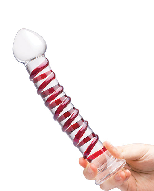 Glas 10" Big Dildo | Mr Swirly Glass Dildo | Red Stripe Realistic Dildo | Curved Tapered Tip