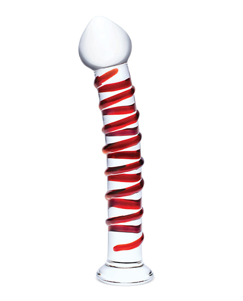 Glas 10" Big Dildo | Mr Swirly Glass Dildo | Red Stripe Realistic Dildo | Curved Tapered Tip