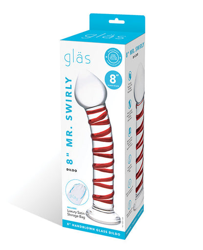 Glas 8" Big Dildo | Curved Mr Swirly Glass Dildo | Tapered Tip Clear Red Realistic Dildo