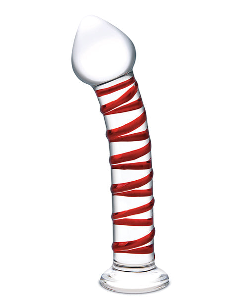 Glas 8" Big Dildo | Curved Mr Swirly Glass Dildo | Tapered Tip Clear Red Realistic Dildo