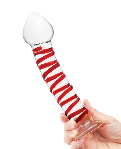 Glas 8" Big Dildo | Curved Mr Swirly Glass Dildo | Tapered Tip Clear Red Realistic Dildo