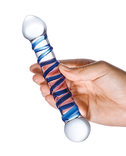 Glas 6.5" Big Dildo | Spiral Realistic Dildo | Blue Spiral Glass Dildo | Body-Safe Hot Cold Dildo