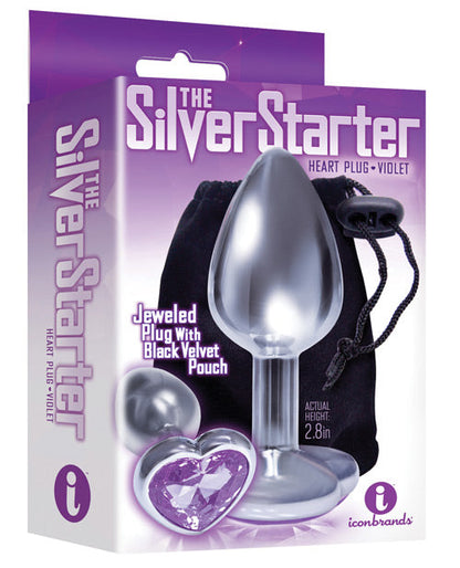 9's The Silver Starter Bejeweled Heart Stainless Steel Plug - Violet