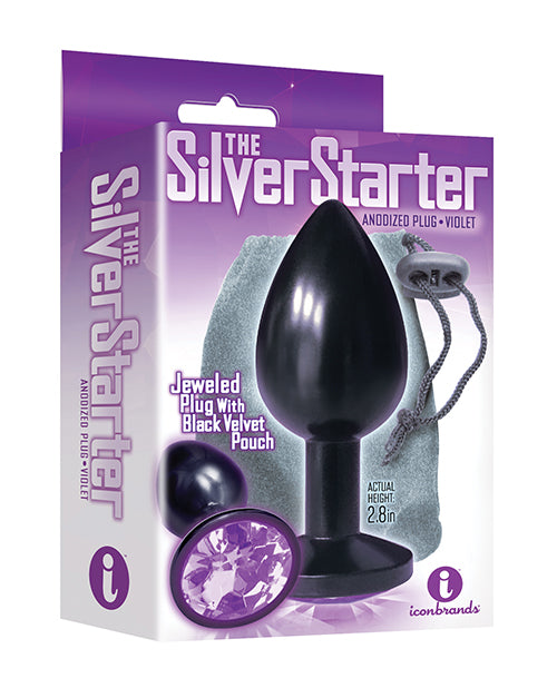 9's The Silver Starter Bejeweled Round Stainless Steel Plug - Black/Violet