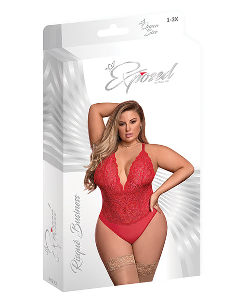 Risque Business Lace & Mesh Teddy w/Snap Crotch Red QN