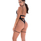 Shadow Panel Bodysuit w/Hook & Eye Crotch Closure & Attached Garters Black M/L