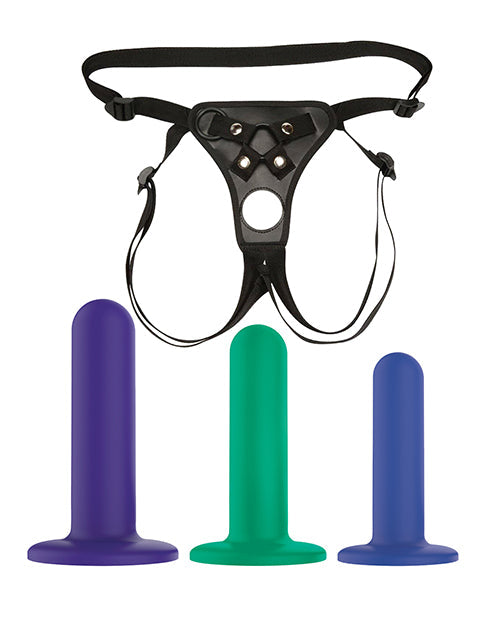 Nobu Tai Silicone Dildo Set w/Adjustable Strap On - 3 Piece Kit Assorted Colors