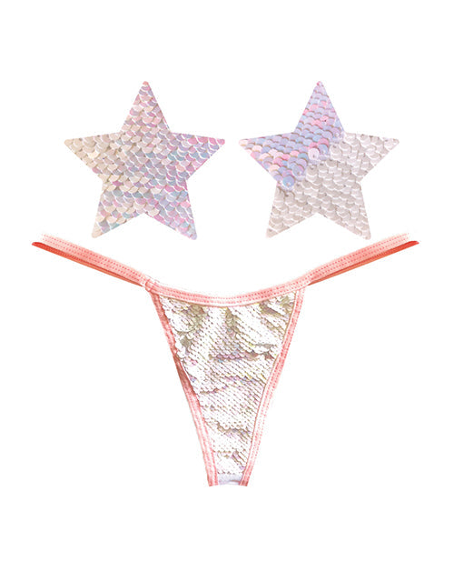 Neva Nude Naughty Knix Princess Bride Flip Sequin G-String & Pasties - Pink/White O/S