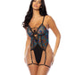 Lola Unlined Underwire Embroidered Teddy w/Attached Garter Stays - Black LG