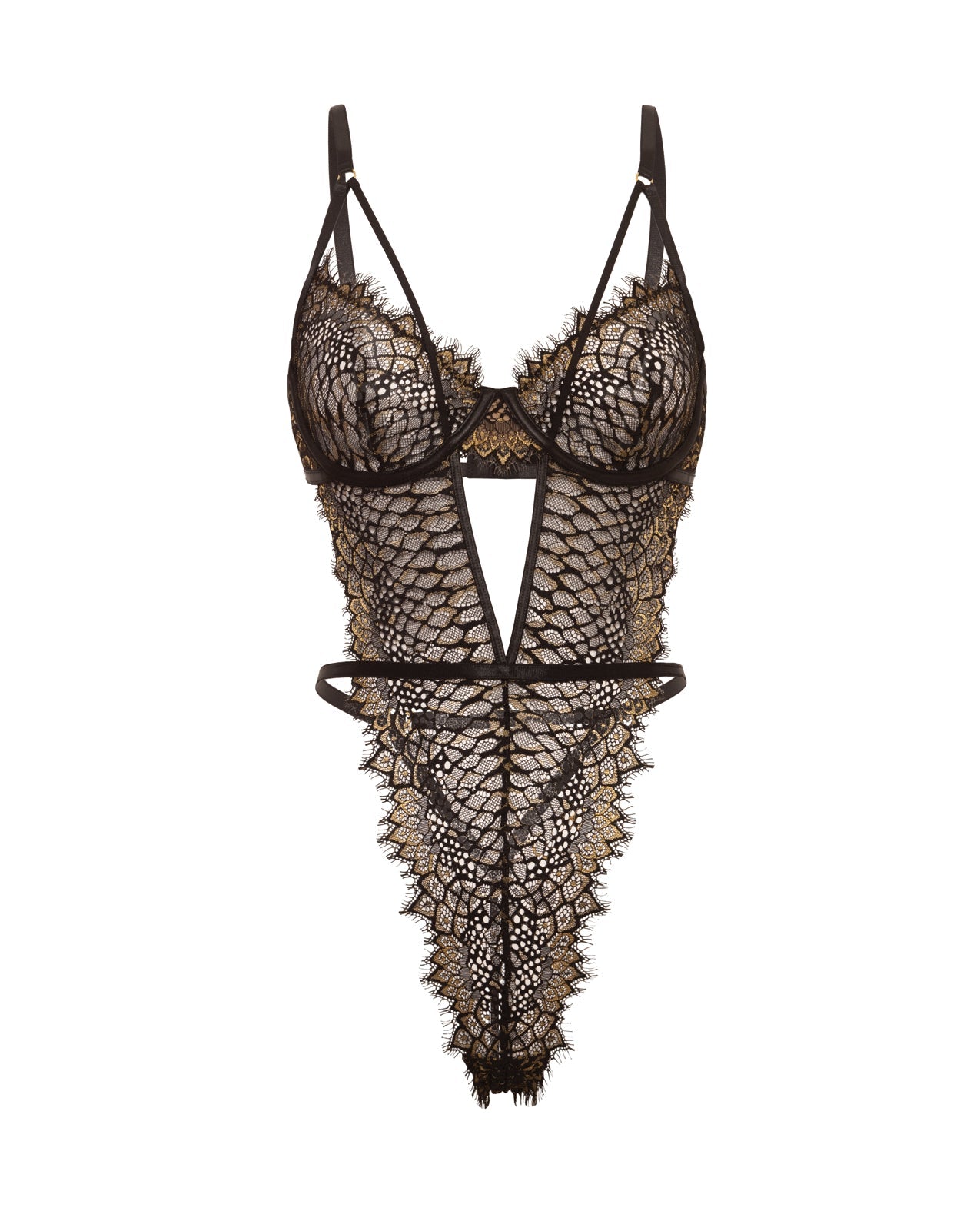 Greta Snake Eyelash Lace Teddy - Black/Gold MD