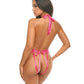 Maylah Mesh & Lace Halter Teddy - Pink L/XL