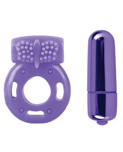 Neon Luv Couples Kit | Touch Vibrating Cock Ring | Silicone Rabbit Vibrator | Purple Bullet Vibrator