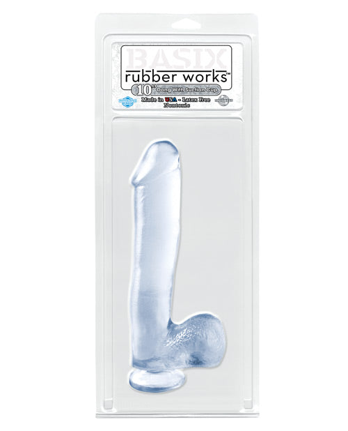 Basix Rubber Works Big Dildo | 10" Clear Realistic Dildo | Suction Cup Dildo