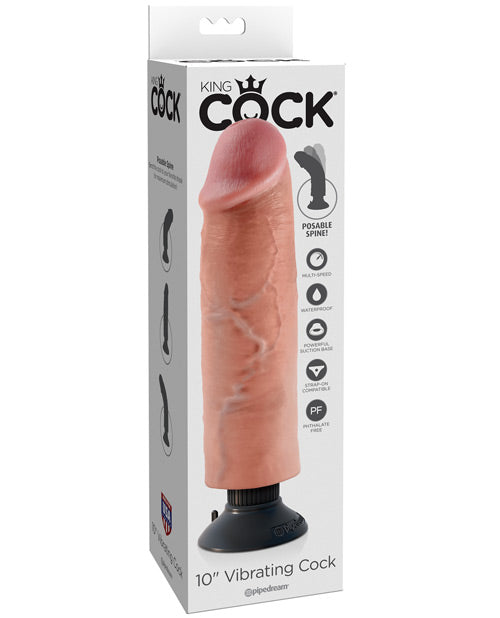 King Cock 10" Big Dildo | Vibrating Dildo | Flesh Suction Cup Dildo | Posable Large Dildo