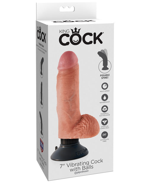 King Cock 7" Big Dildo | Vibrating Dildo with Balls | Flesh Suction Cup Dildo | Large Dildo