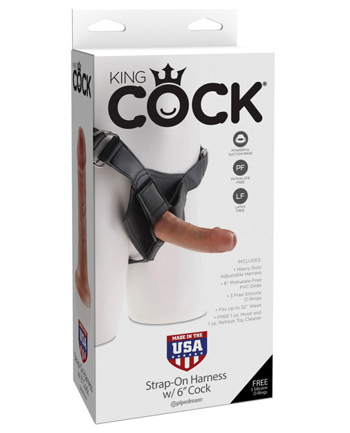 King Cock Strap-On Harness w/6" Cock - Tan