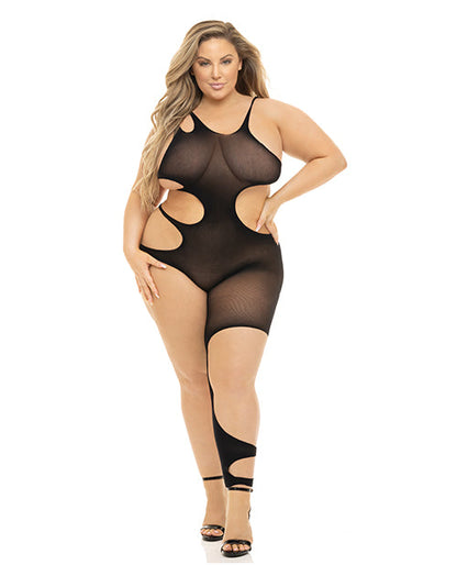 Pink Lipstick Show You How Cut Out Bodystocking Black QN