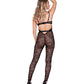 Chantilly Stretch Lace Sleeveless Catsuit w/Satin Trim Black LG