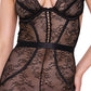 Chantilly Stretch Lace Sleeveless Catsuit w/Satin Trim Black LG