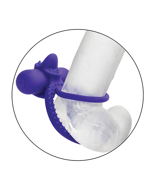 Couple's Enhancer Silicone Rechargeable Dual Climaxer Enhancer w/Flickering Tongue - Purple