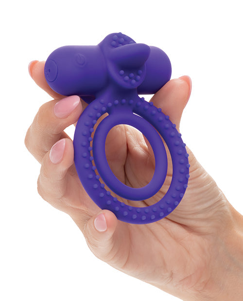 Couple's Enhancer Silicone Rechargeable Dual Climaxer Enhancer w/Flickering Tongue - Purple